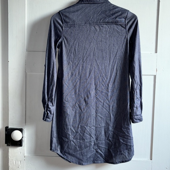 Casual Blue Lightweight Button Down Mini Dress Cute Roll Up Long Sleeves Small - Picture 9 of 10